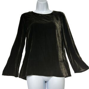 Dorothee Schumacher Women's Size 2 Black Velour Blouse Silk Viscose Blend LS EUC